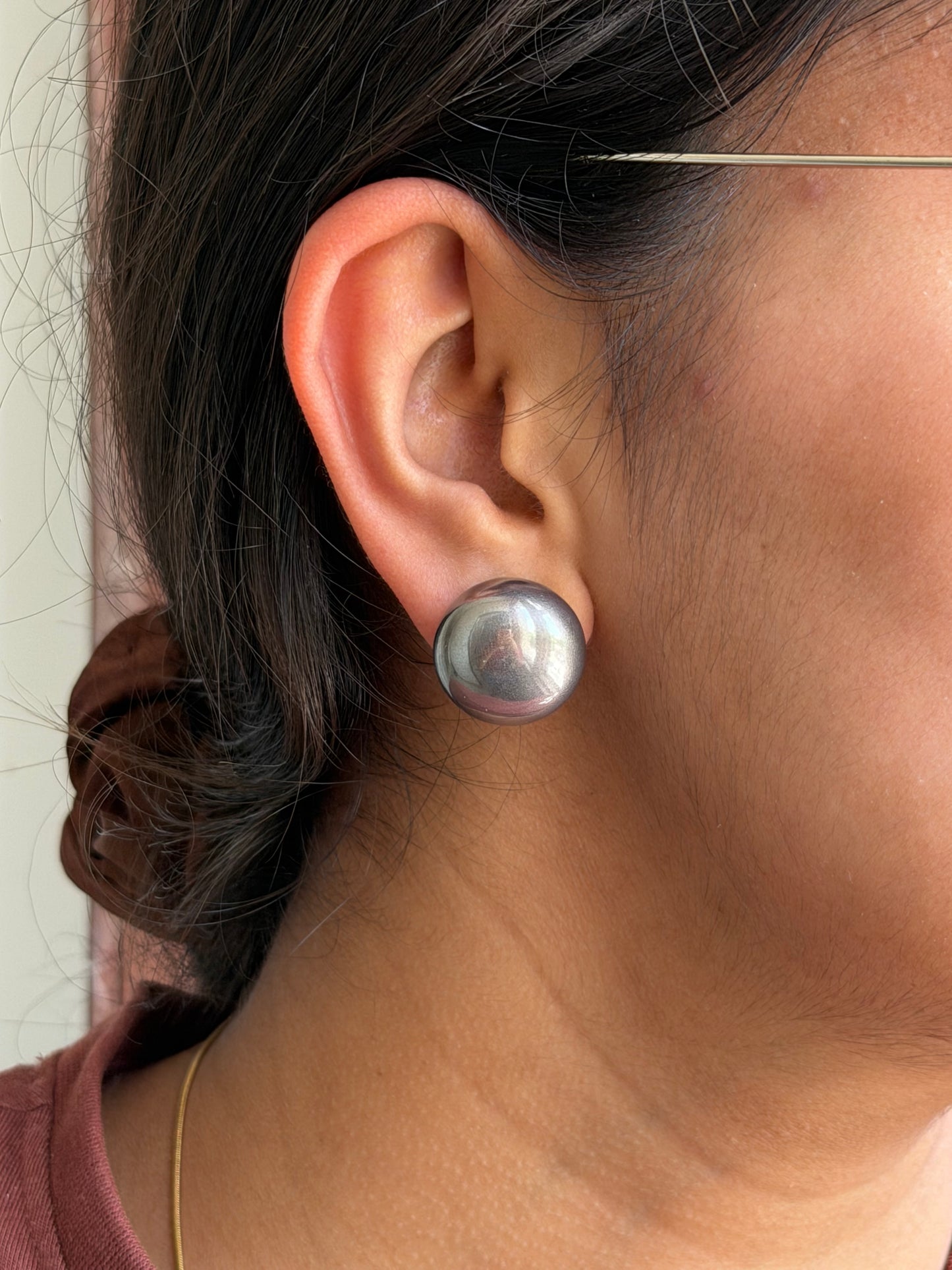 Metallic Silver Pearl Earrings