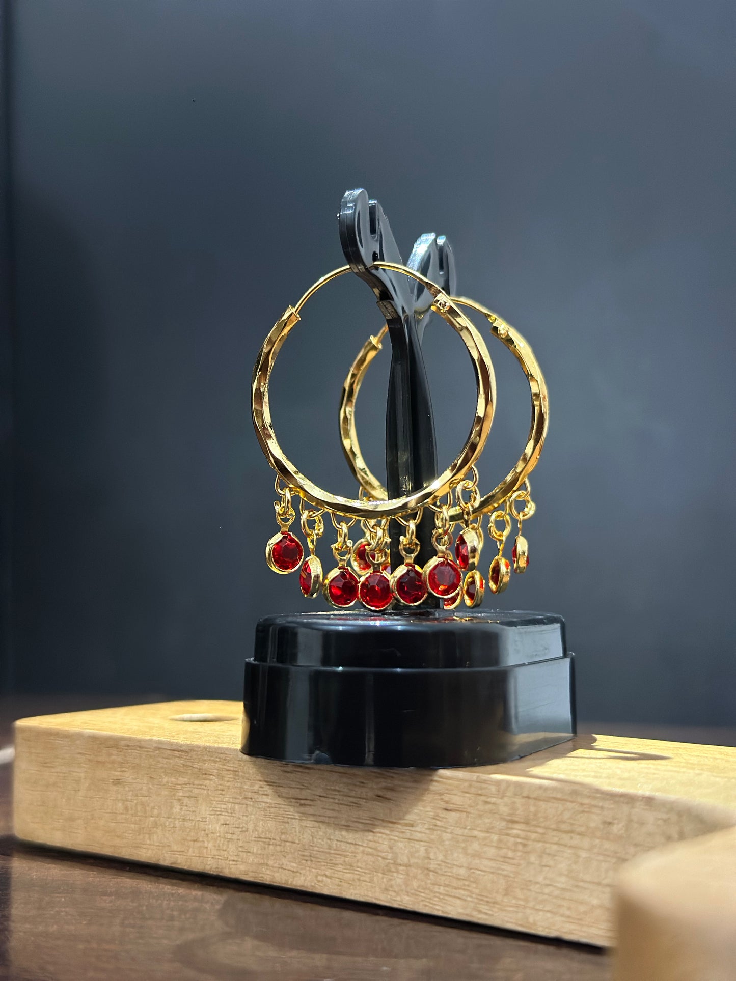 Red Crystal Charm Hoops