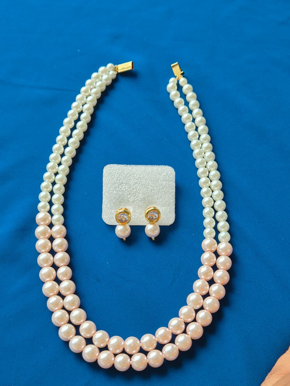 Elegant Dual-Tone Pearl Necklace & Earring Set