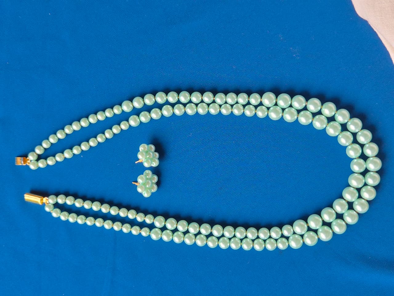 Serene Sky Blue Two-Strand Pearl Necklace & Earring Set