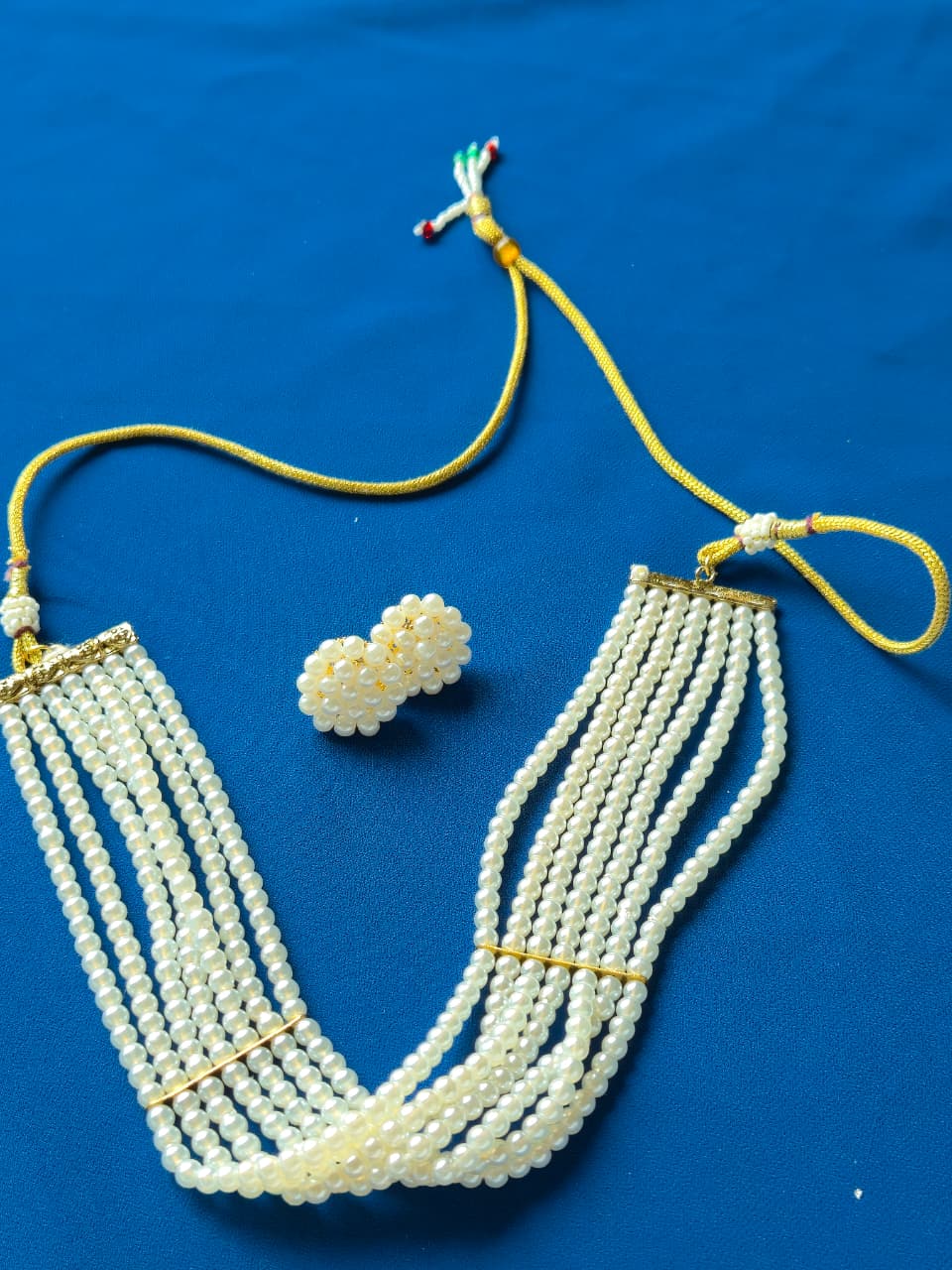 Exquisite Multi-Strand White Pearl Necklace & Earring Set