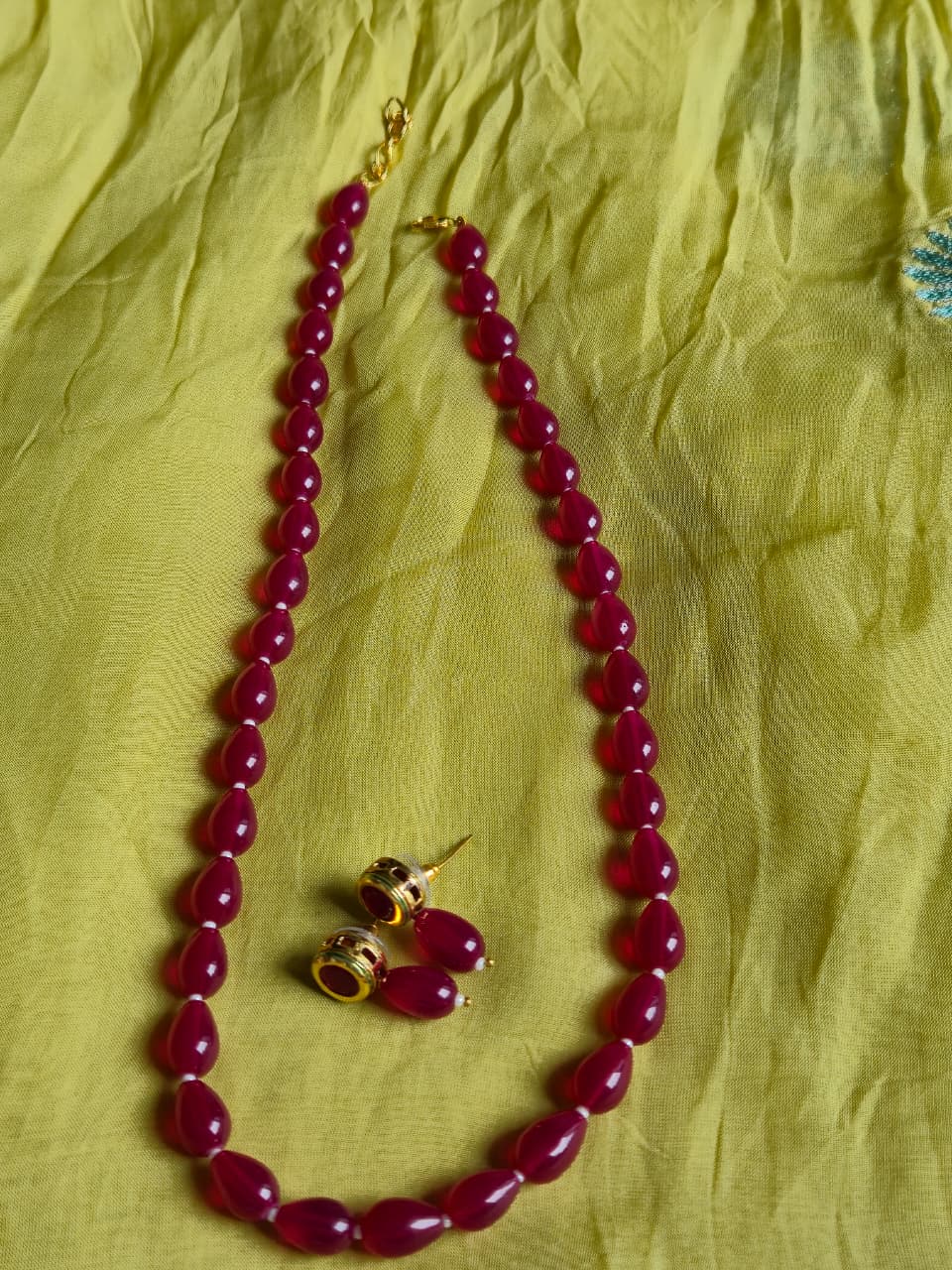 Bold Maroon Bead Necklace & Earring Set