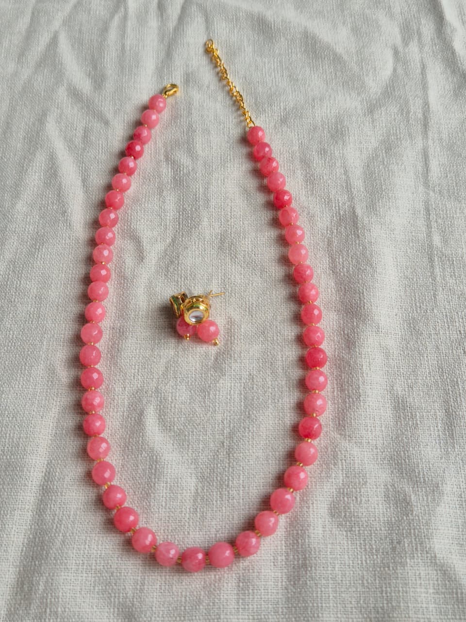 Delicate Pink Bead Necklace & Earring Set