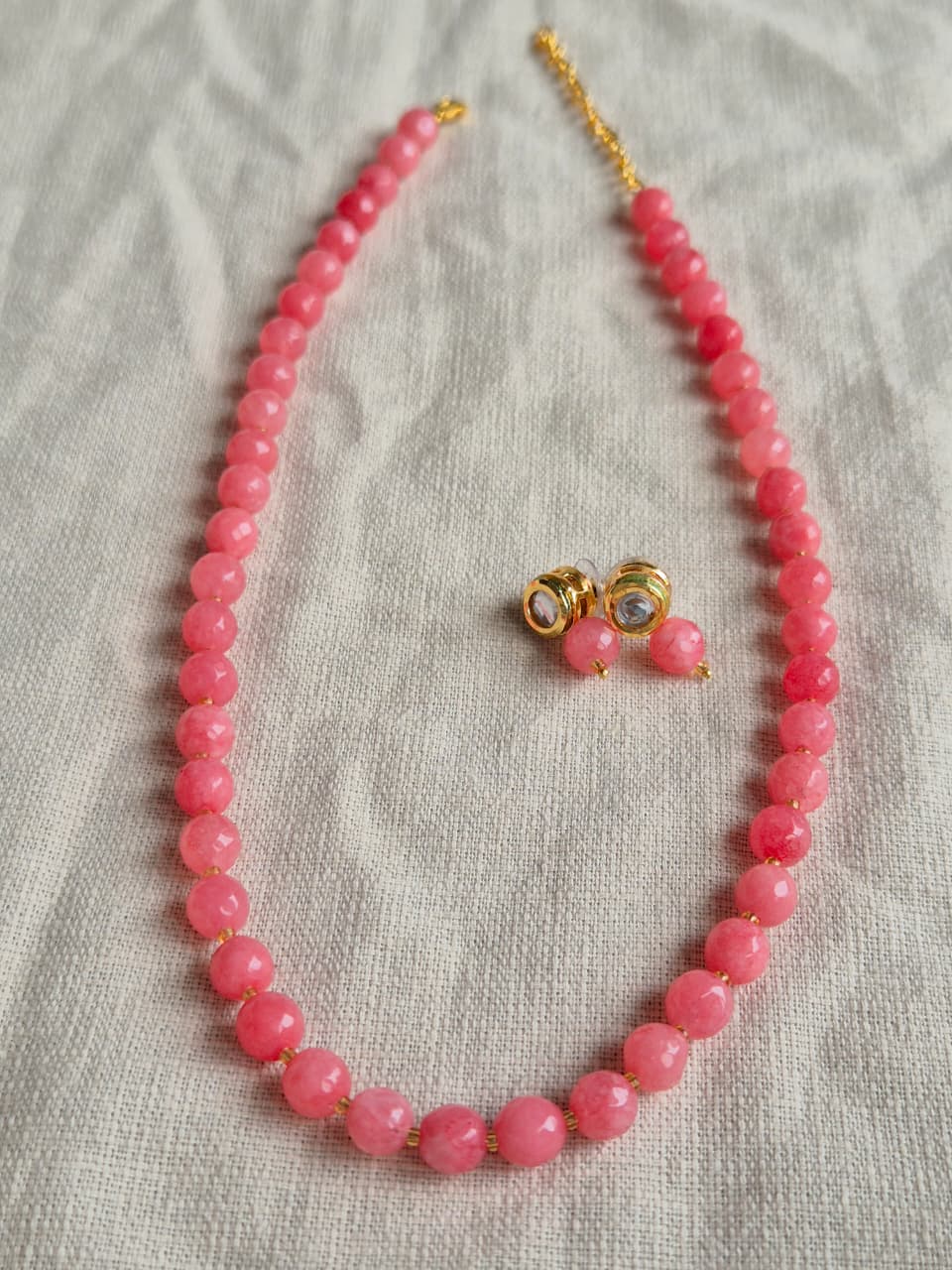 Delicate Pink Bead Necklace & Earring Set