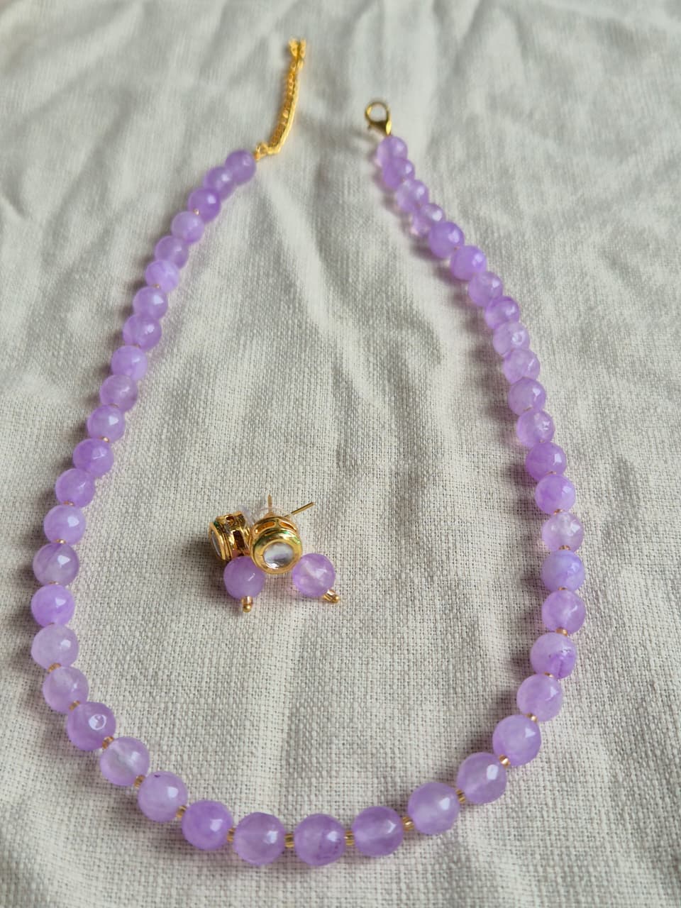 Onyx Delicate Lavender Bead Necklace & Earring Set