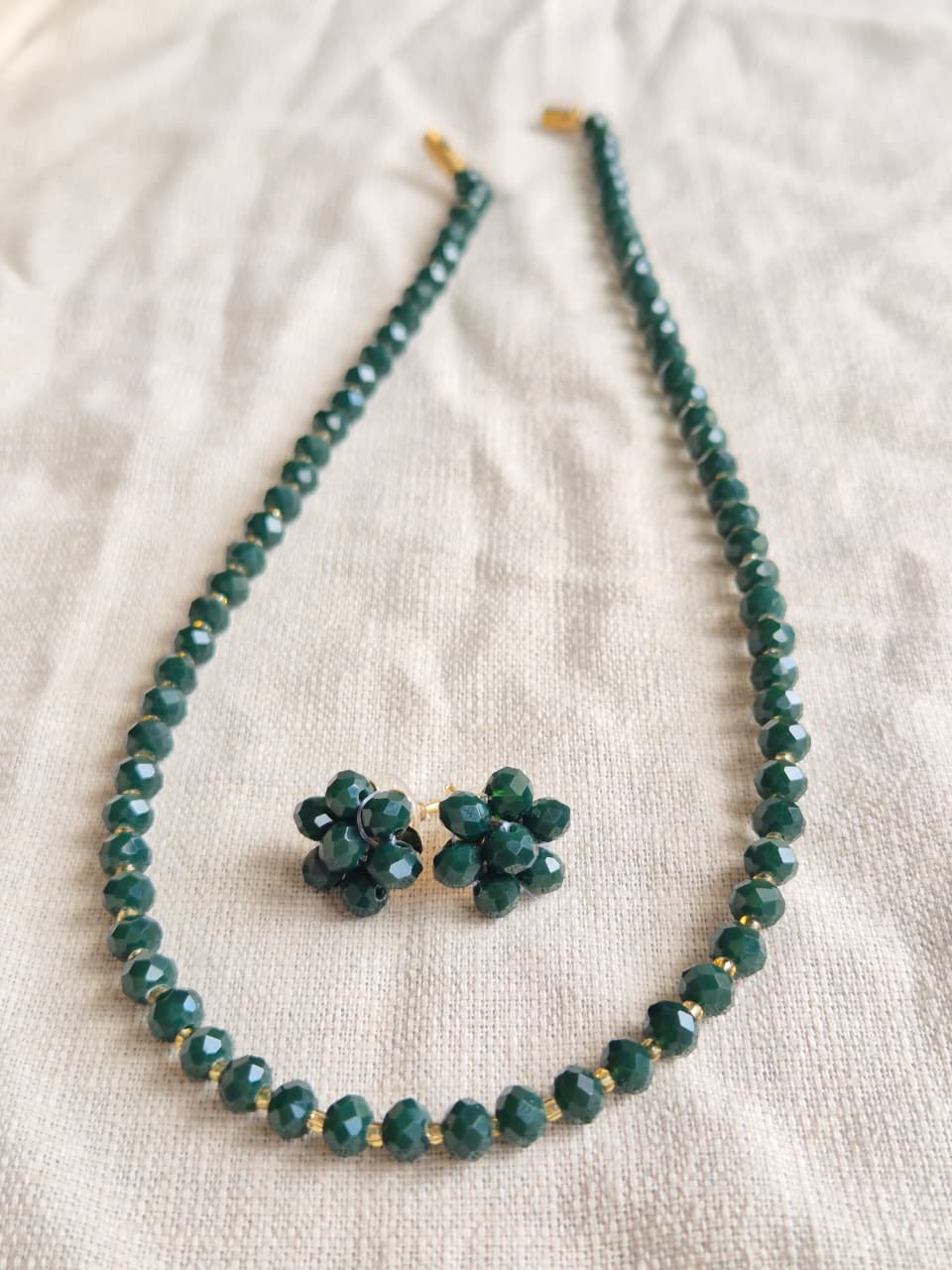 Diamond Cut Sparkling Emerald-Green Bead Necklace and Earring Set
