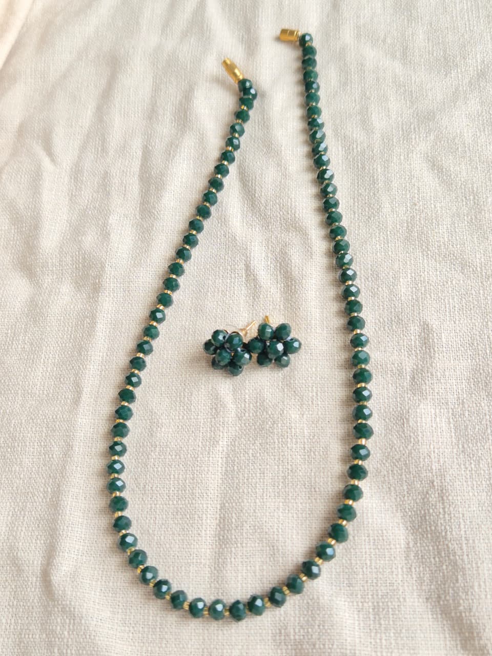 Diamond Cut Sparkling Emerald-Green Bead Necklace and Earring Set