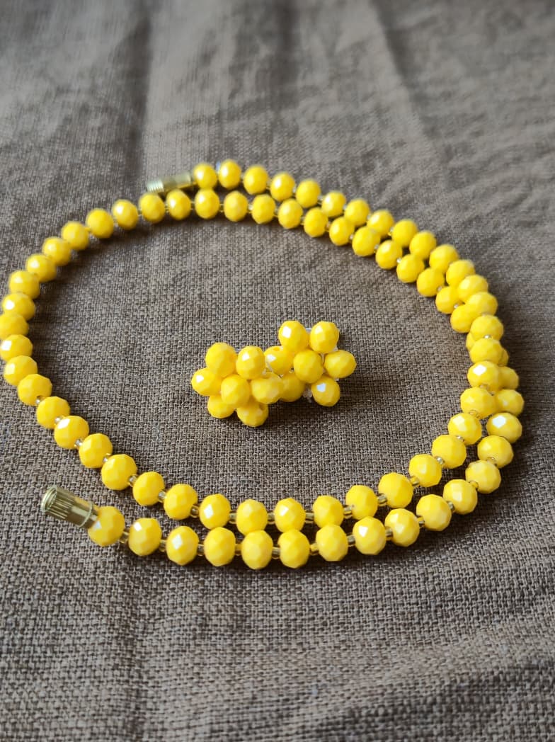 Radiant Sunshine Yellow Faceted Bead Necklace & Earring Set - Diamond Cut