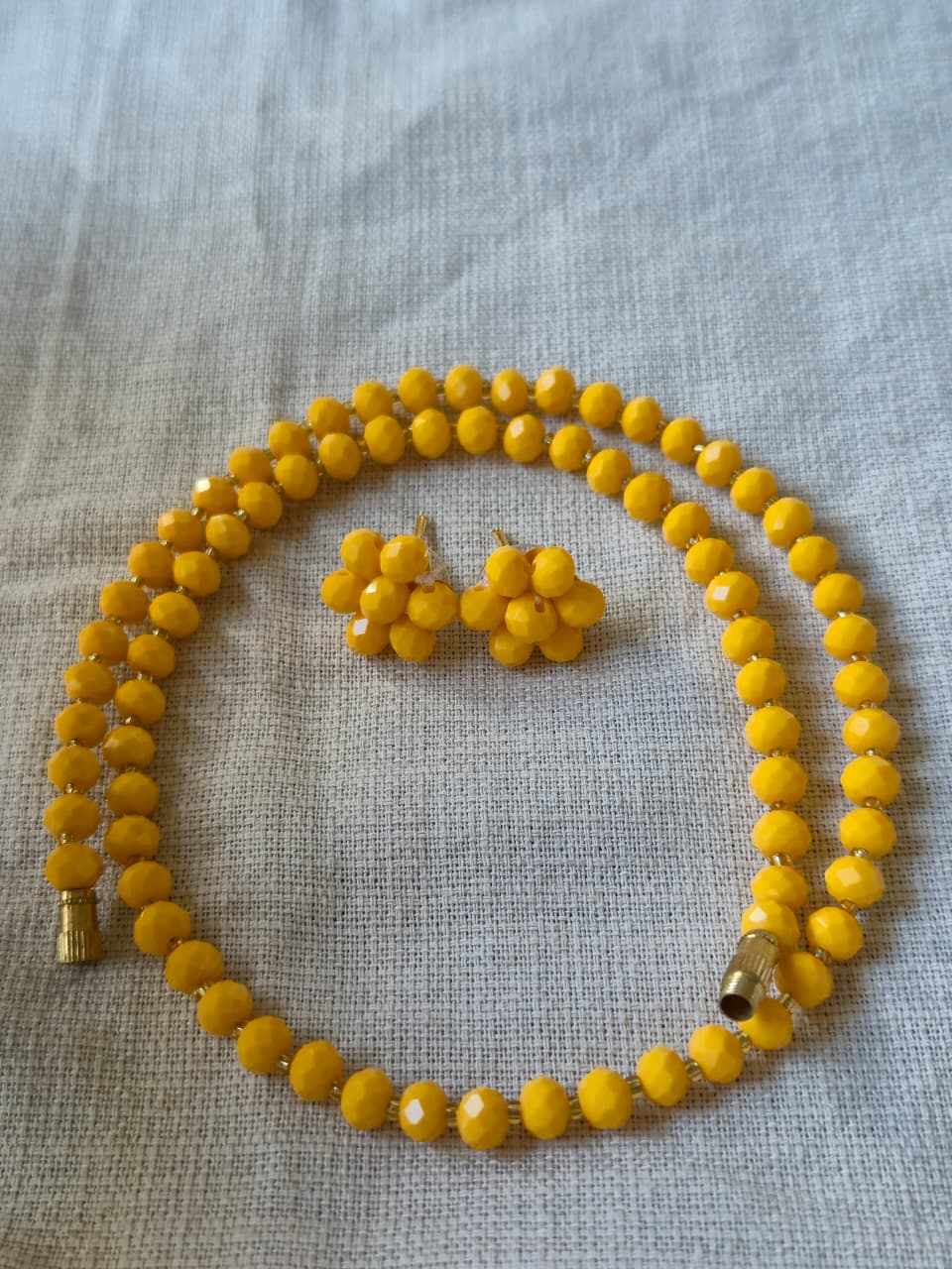 Radiant Sunshine Yellow Faceted Bead Necklace & Earring Set - Diamond Cut
