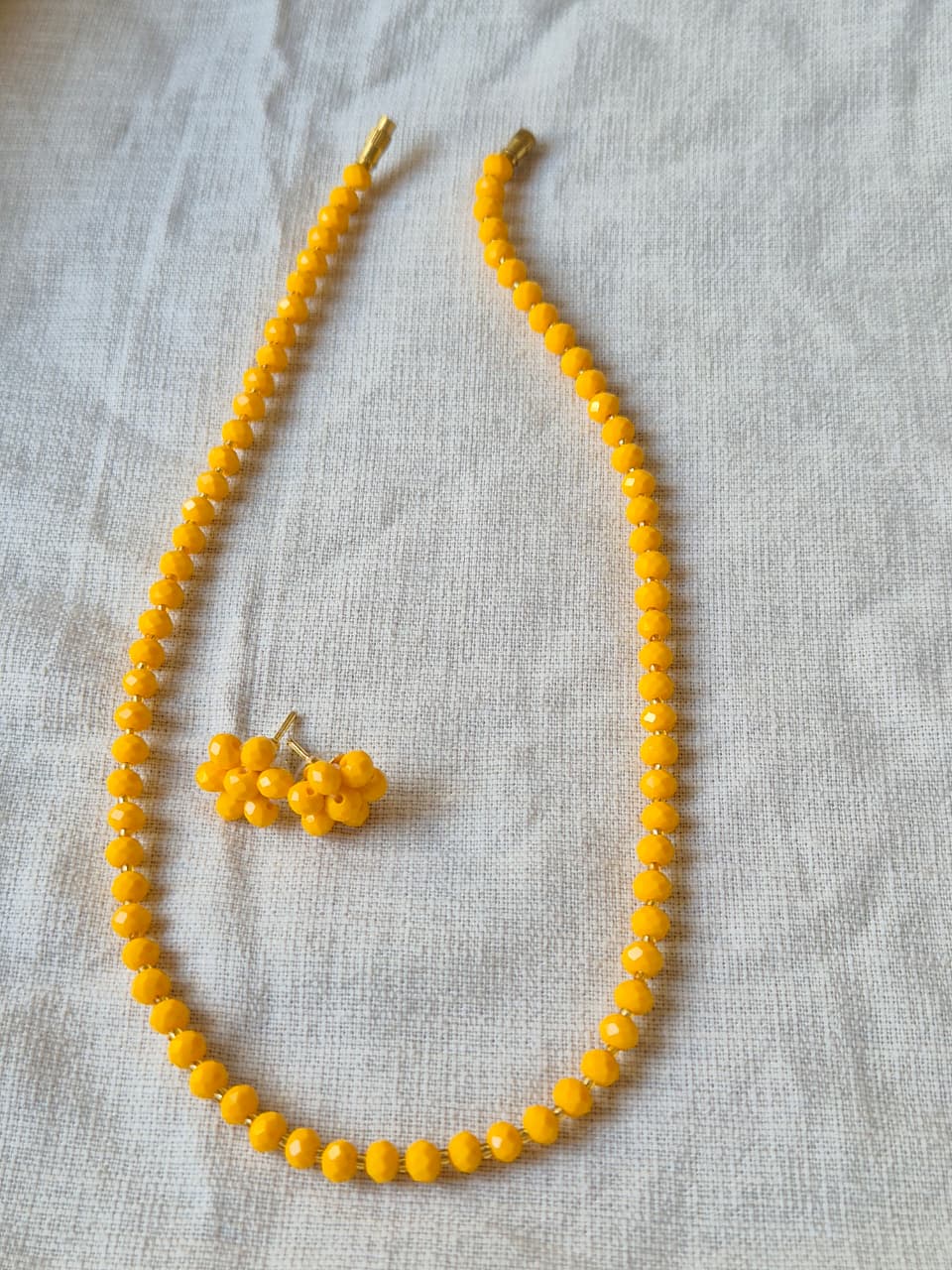 Radiant Sunshine Yellow Faceted Bead Necklace & Earring Set - Diamond Cut