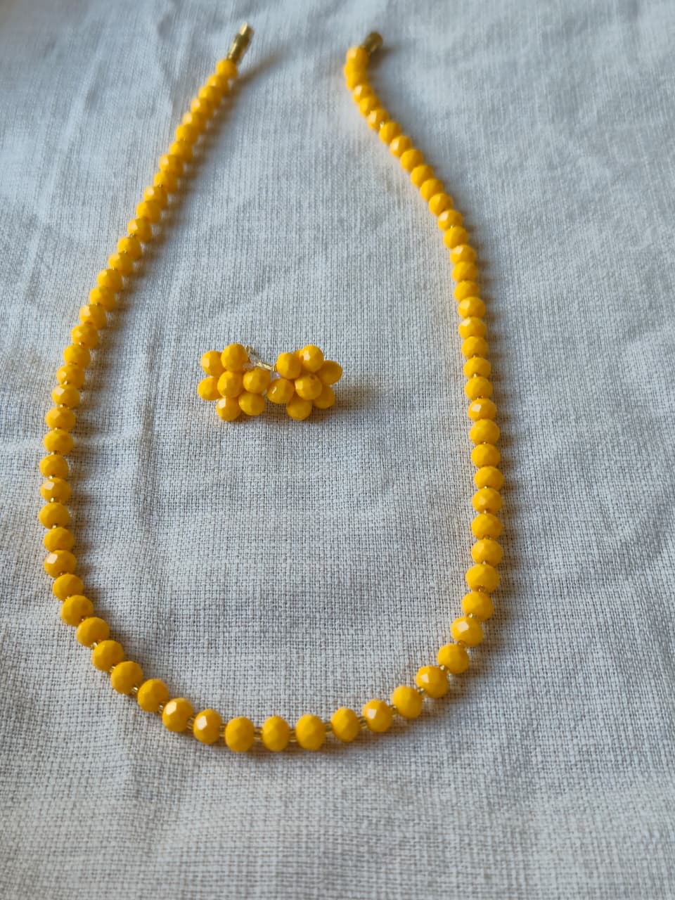 Radiant Sunshine Yellow Faceted Bead Necklace & Earring Set - Diamond Cut