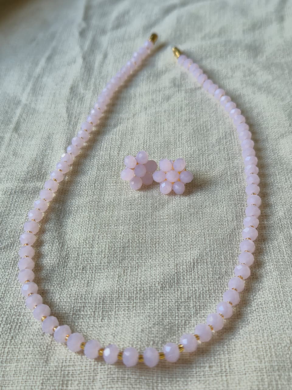 Radiant Soft Pink Diamond Cut Bead Necklace & Earring Set