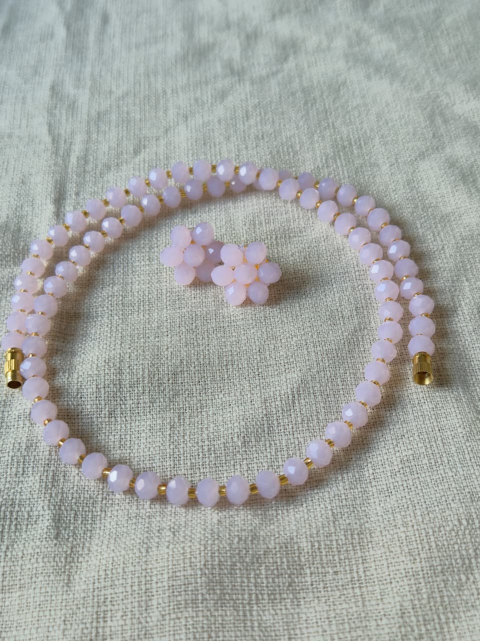 Radiant Soft Pink Diamond Cut Bead Necklace & Earring Set