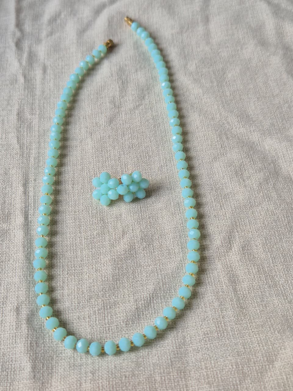 Charming Aqua Blue Diamond Cut Bead Necklace & Earring Set