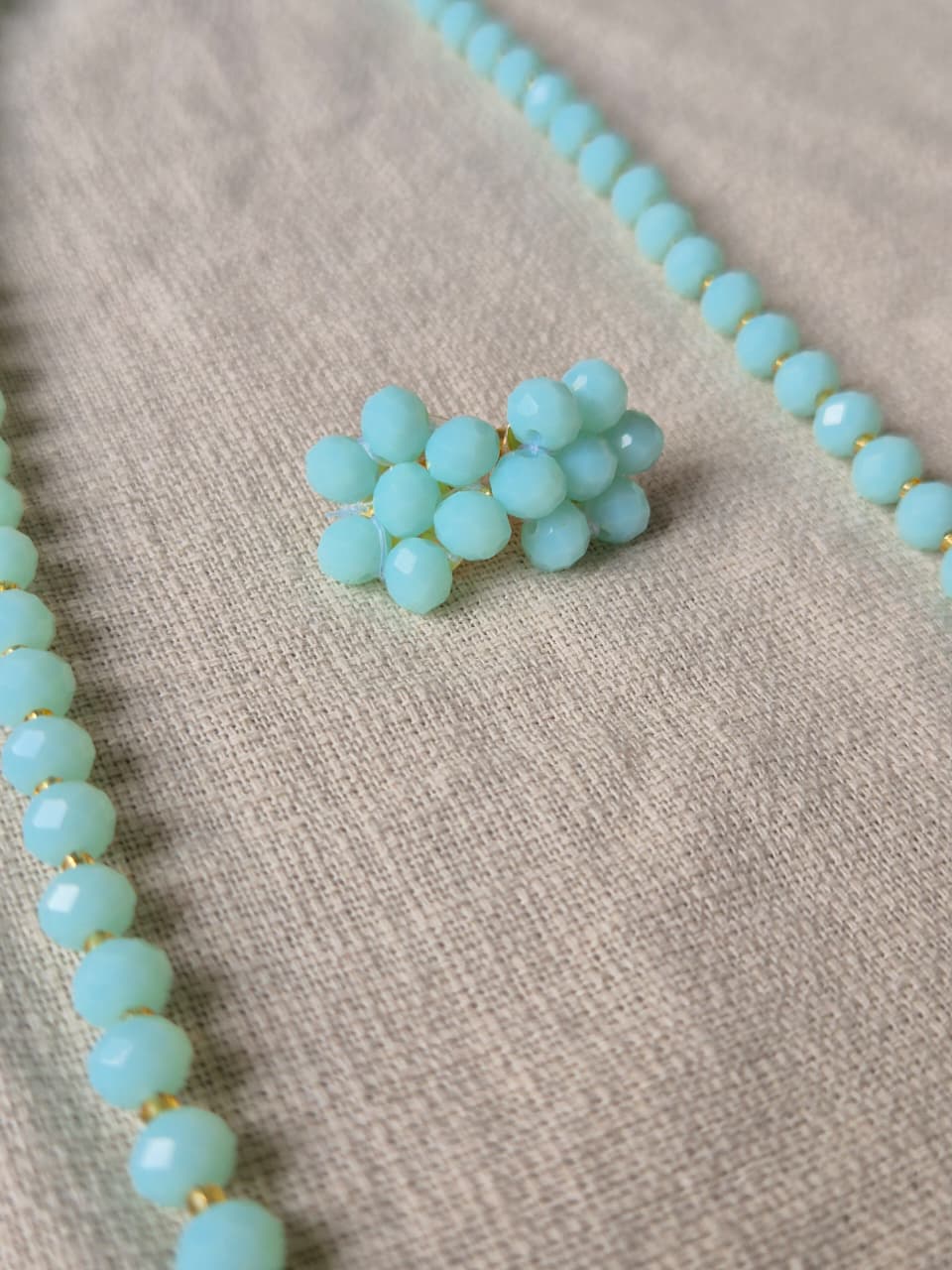 Charming Aqua Blue Diamond Cut Bead Necklace & Earring Set