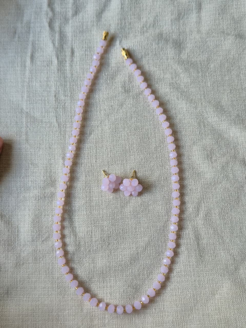 Radiant Soft Pink Diamond Cut Bead Necklace & Earring Set