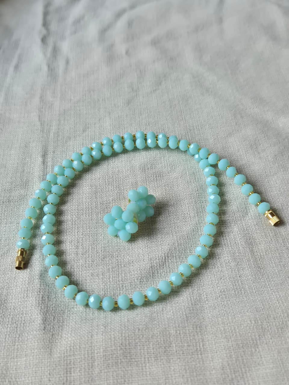 Charming Aqua Blue Diamond Cut Bead Necklace & Earring Set
