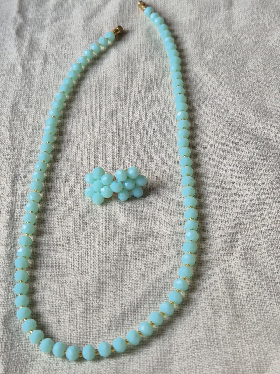 Charming Aqua Blue Diamond Cut Bead Necklace & Earring Set