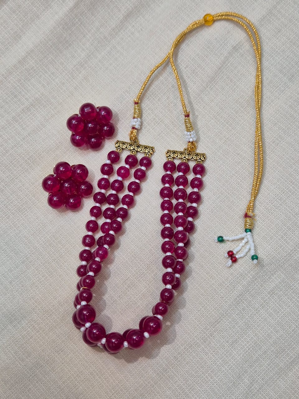 Stunning Multi-Strand Maroon Bead Necklace & Earring Set