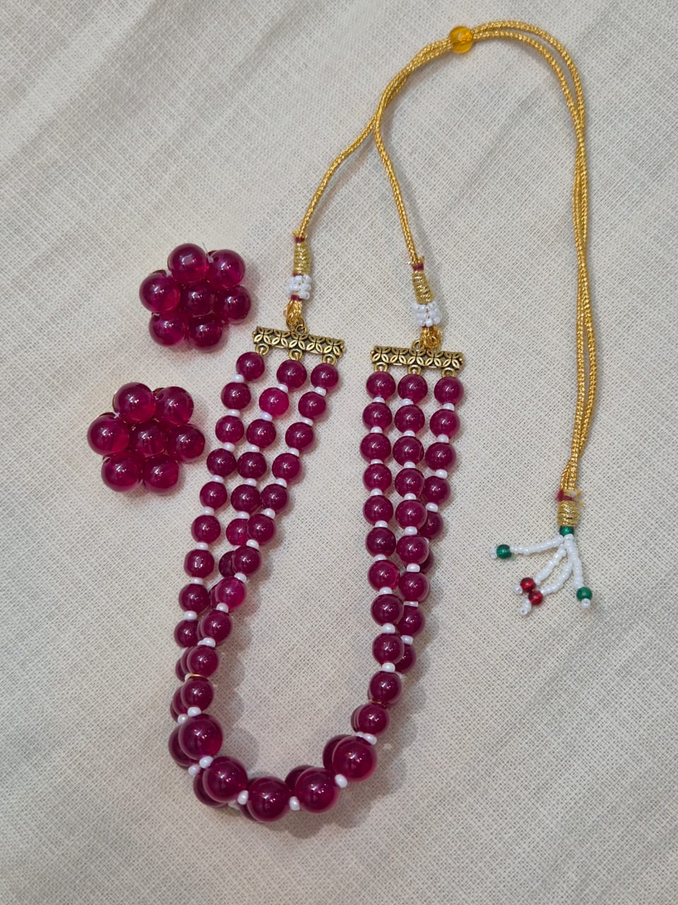 Stunning Multi-Strand Maroon Bead Necklace & Earring Set