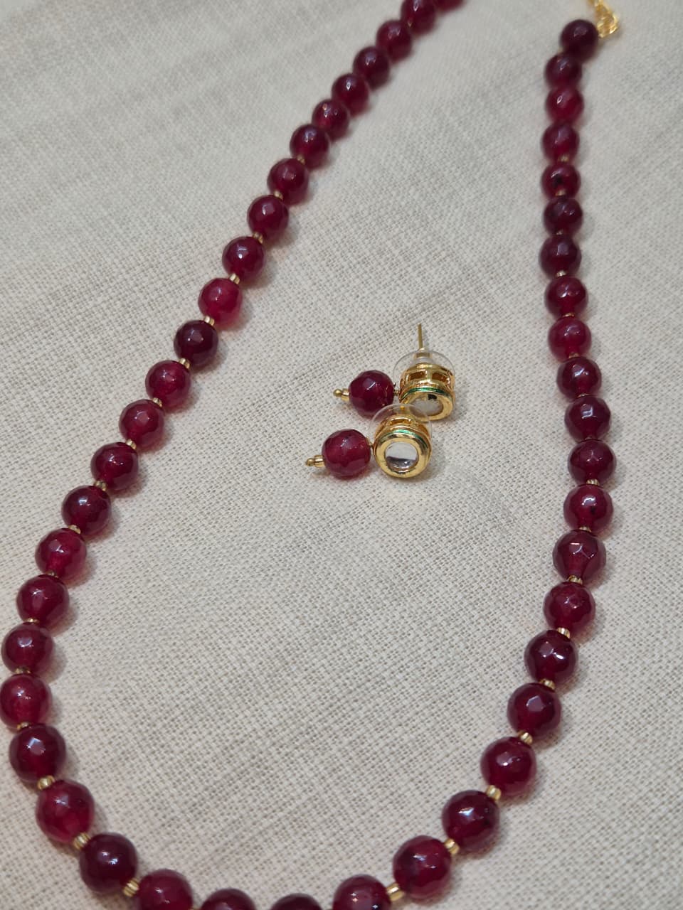 Onyx Rich Maroon Faceted Bead Necklace & Earring Set