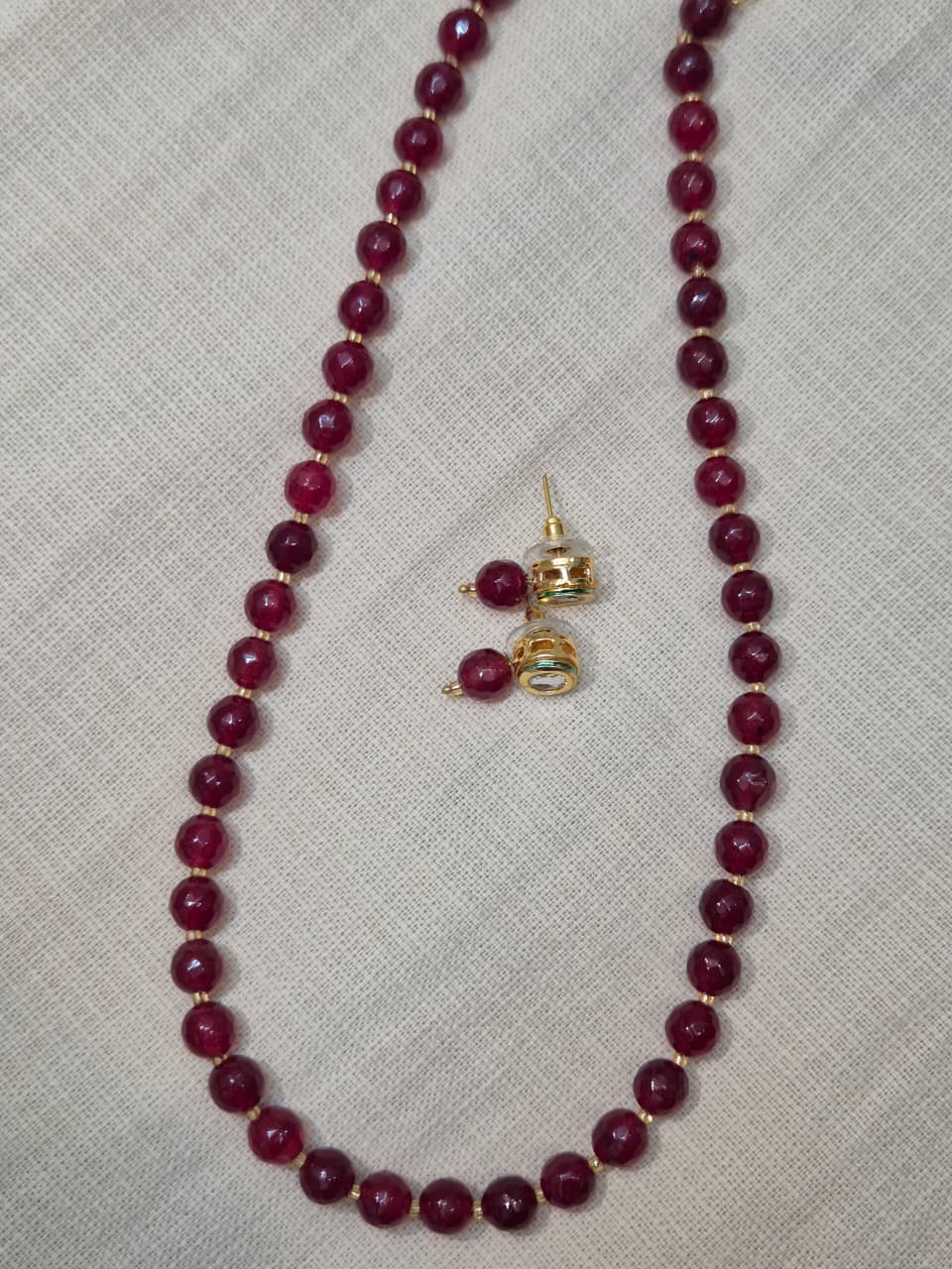 Onyx Rich Maroon Faceted Bead Necklace & Earring Set