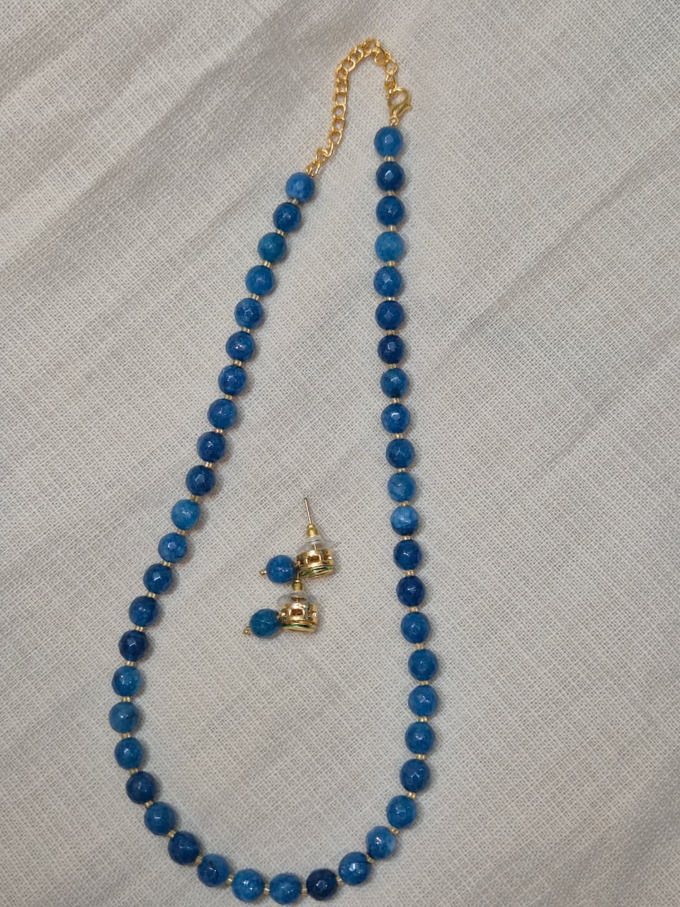 Onyx Elegant Blue Faceted Bead Necklace & Earring Set