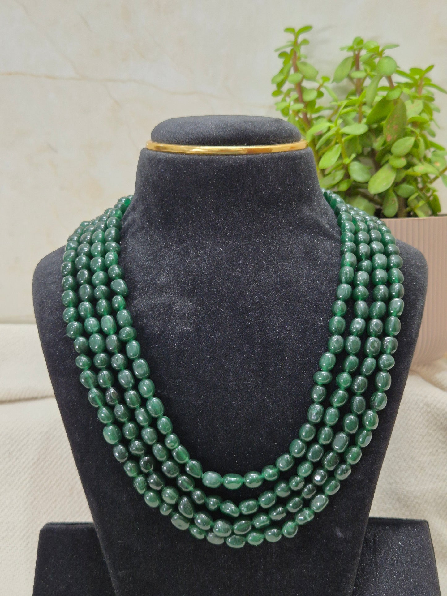 Exquisite Multi-Strand Deep Emerald Green Bead Necklace
