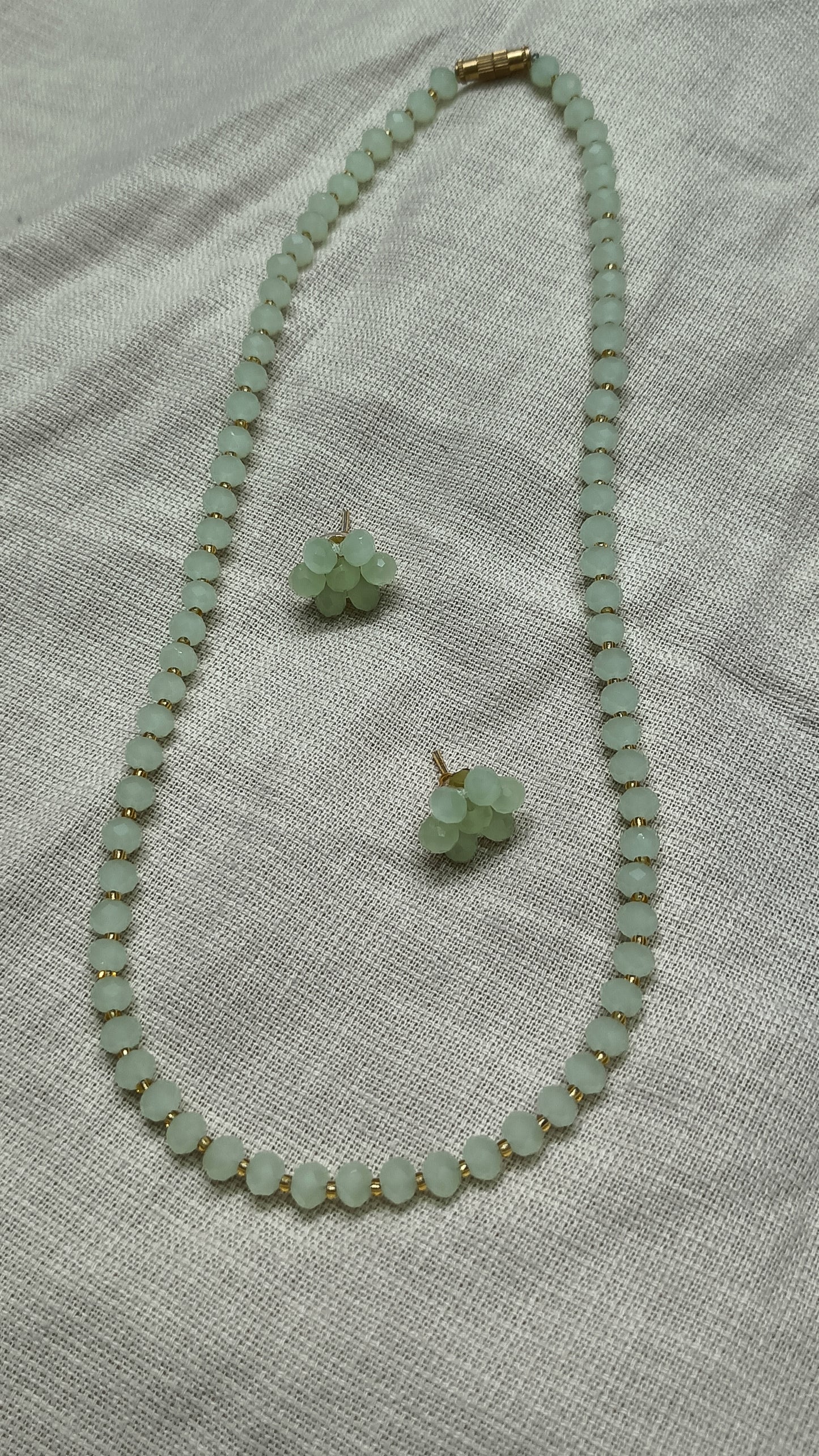 Diamond Cut Frosted Mint Green Faceted Bead Necklace & Earring Set