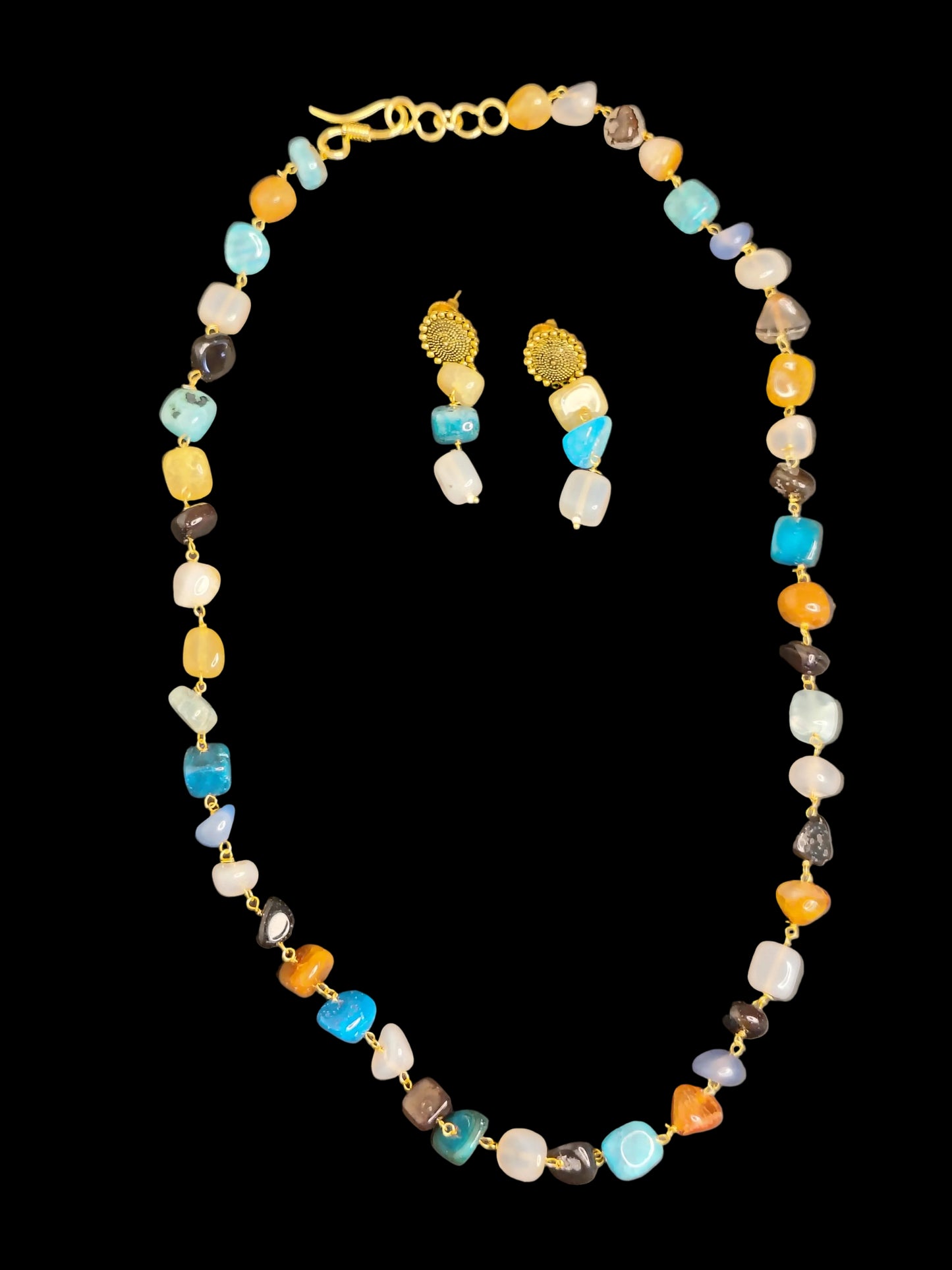 Multi colour long Necklace With Earrings Set