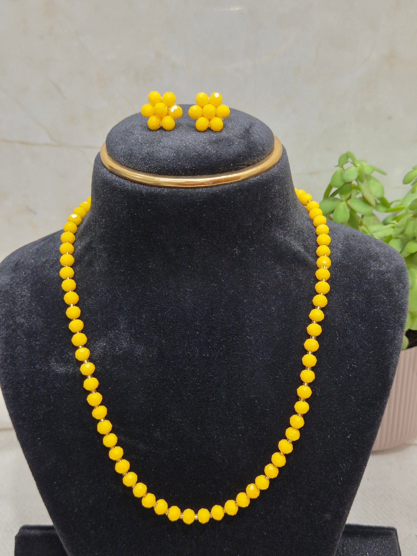 Radiant Sunshine Yellow Faceted Bead Necklace & Earring Set - Diamond Cut