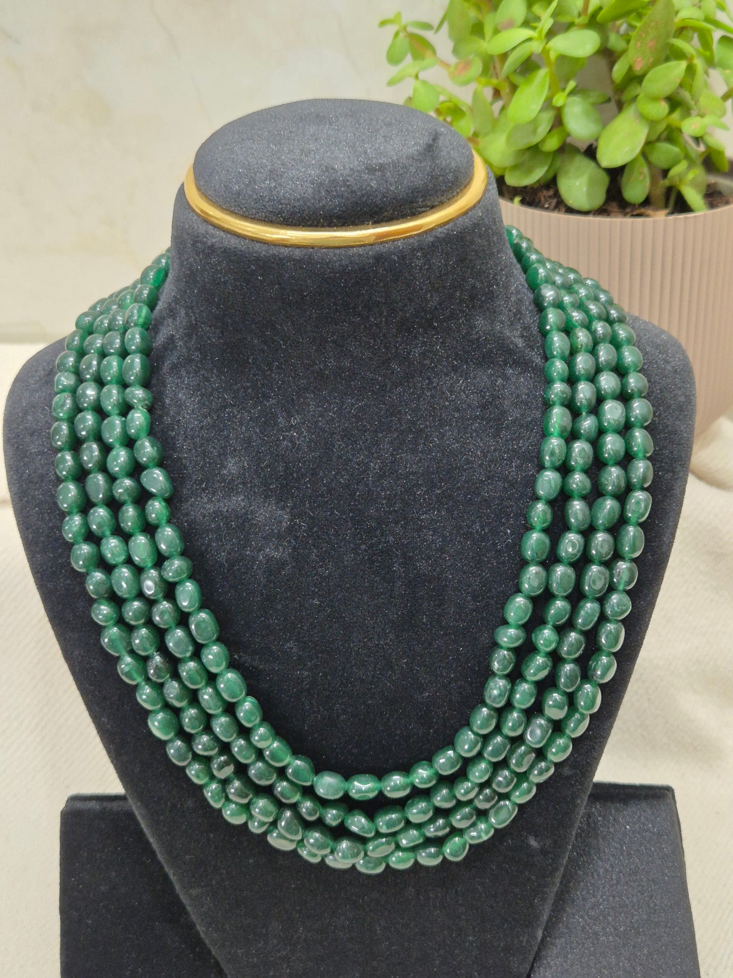 Exquisite Multi-Strand Deep Emerald Green Bead Necklace