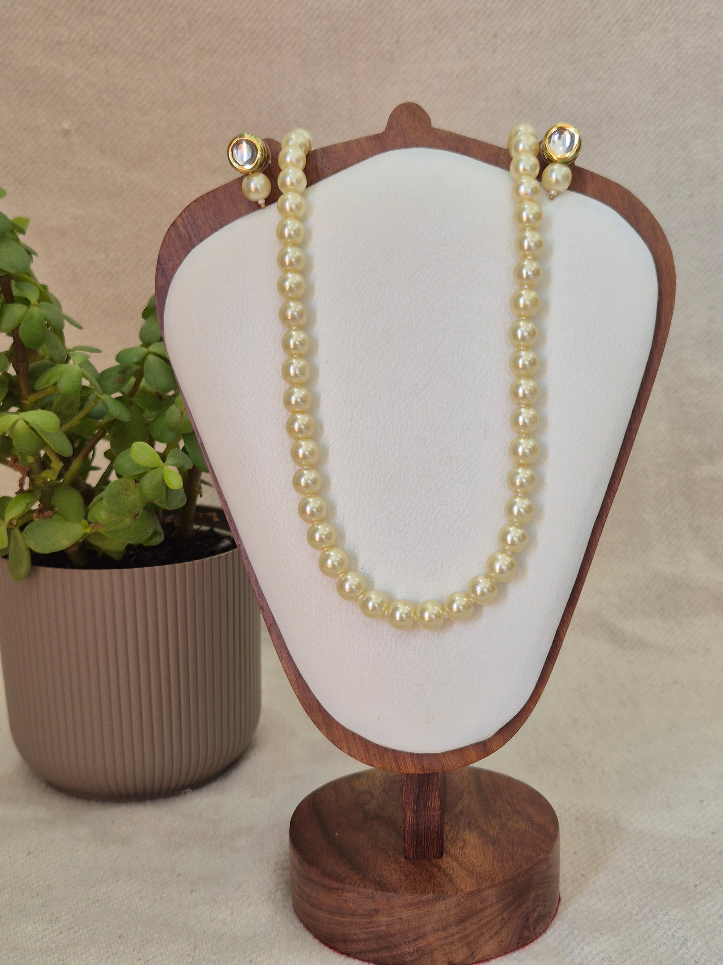 Golden Yellow Pearl Necklace With Metal Earring