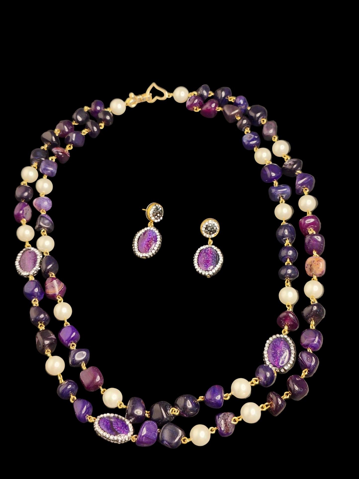Multi Purple shade Stone With Earrings