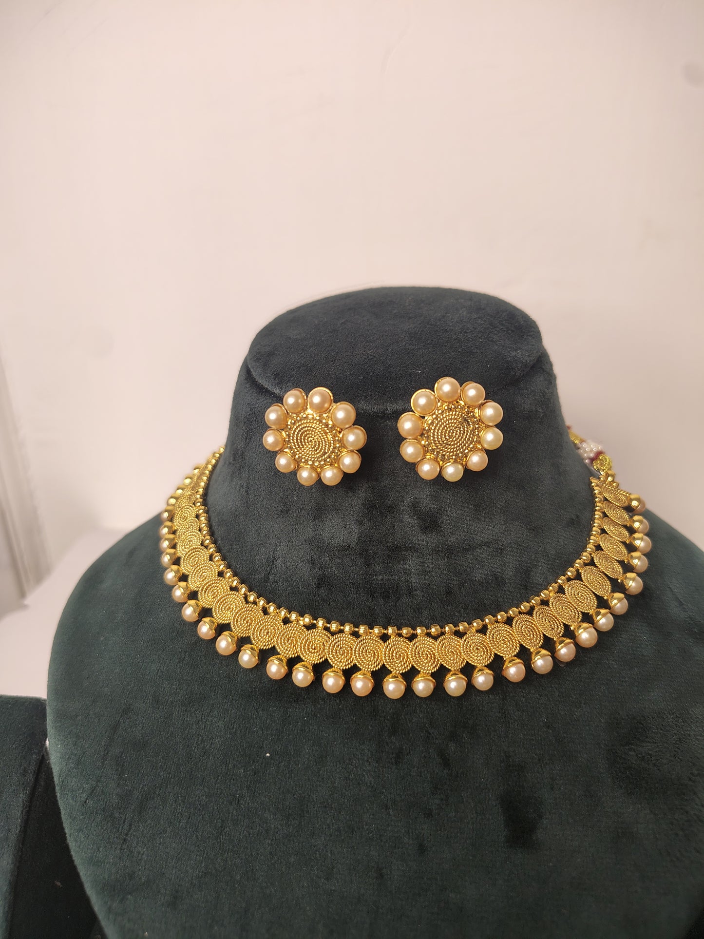 Gold Imitation Detailed Necklace with Earrings