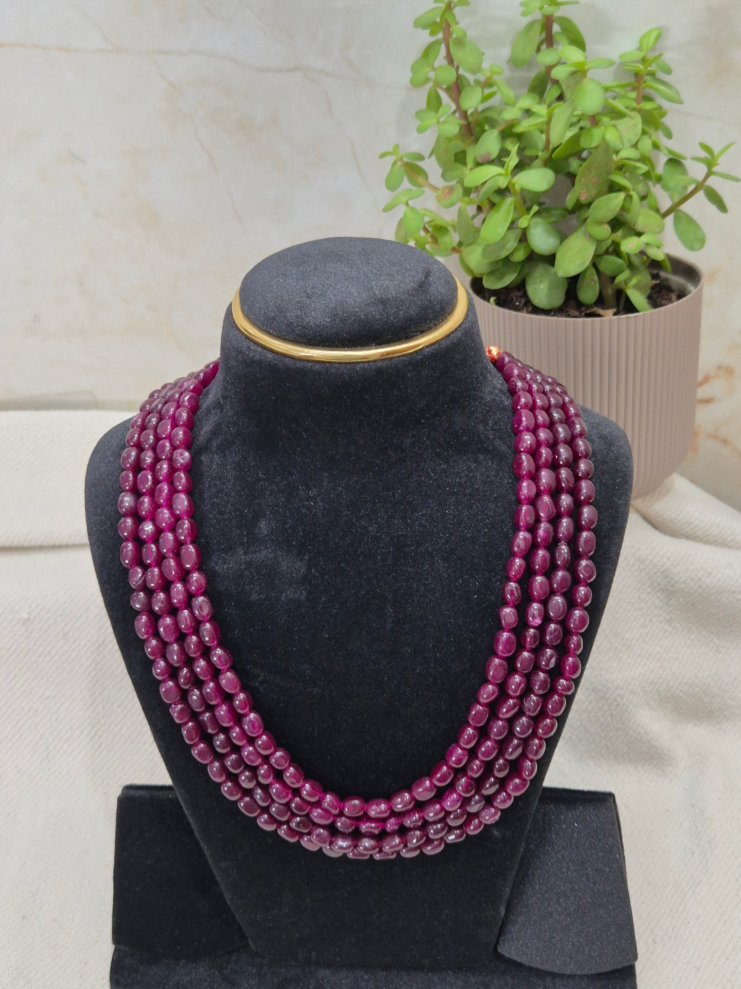 Luxurious Multi-Strand Deep Maroon Bead Necklace