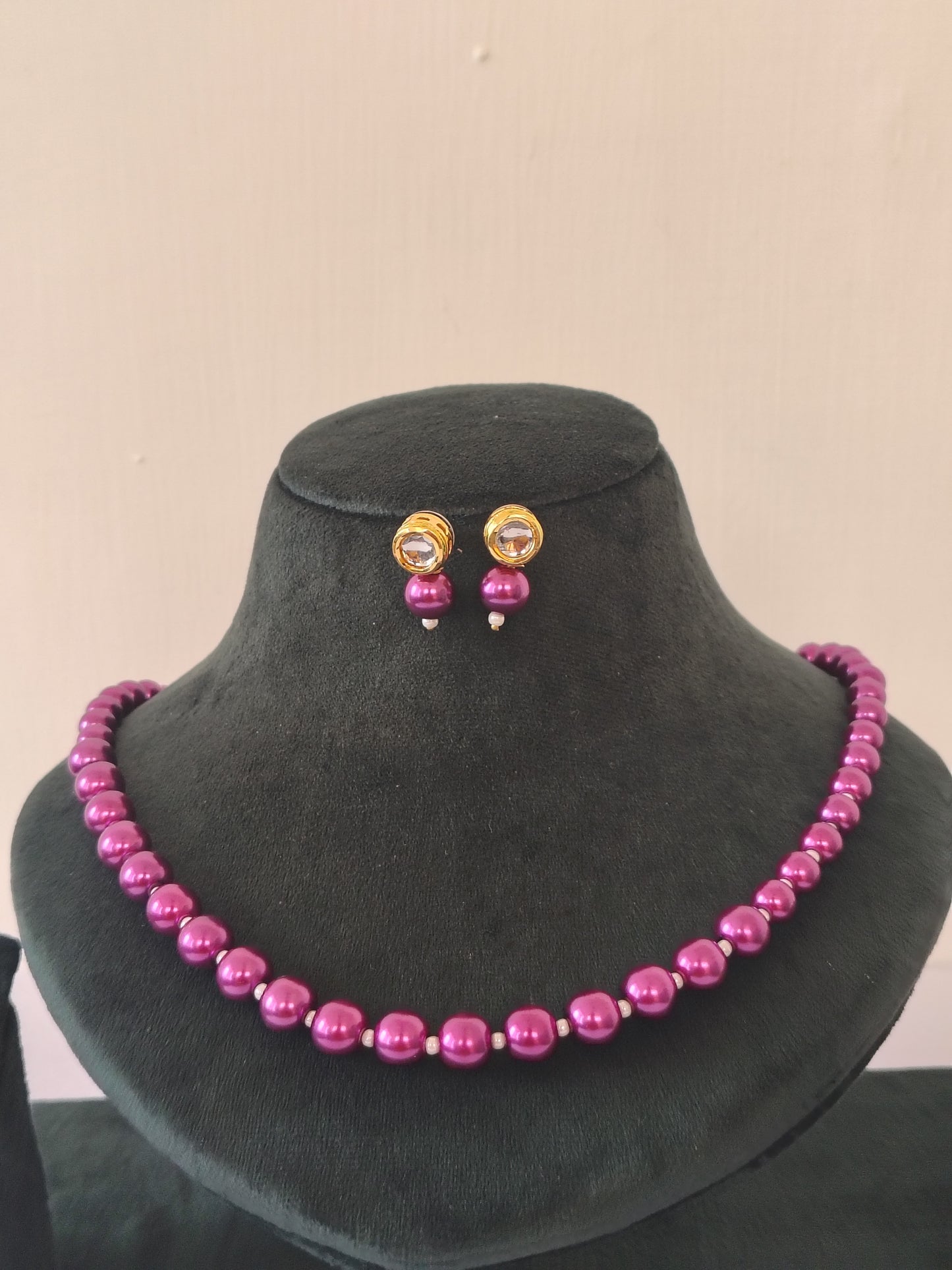 Purple Pearl With Golden Metal Earrings