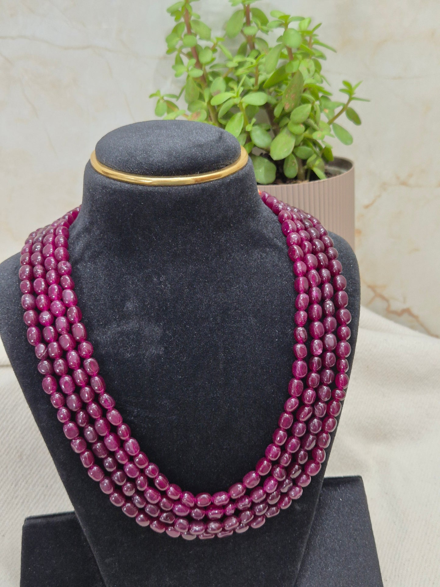 Luxurious Multi-Strand Deep Maroon Bead Necklace