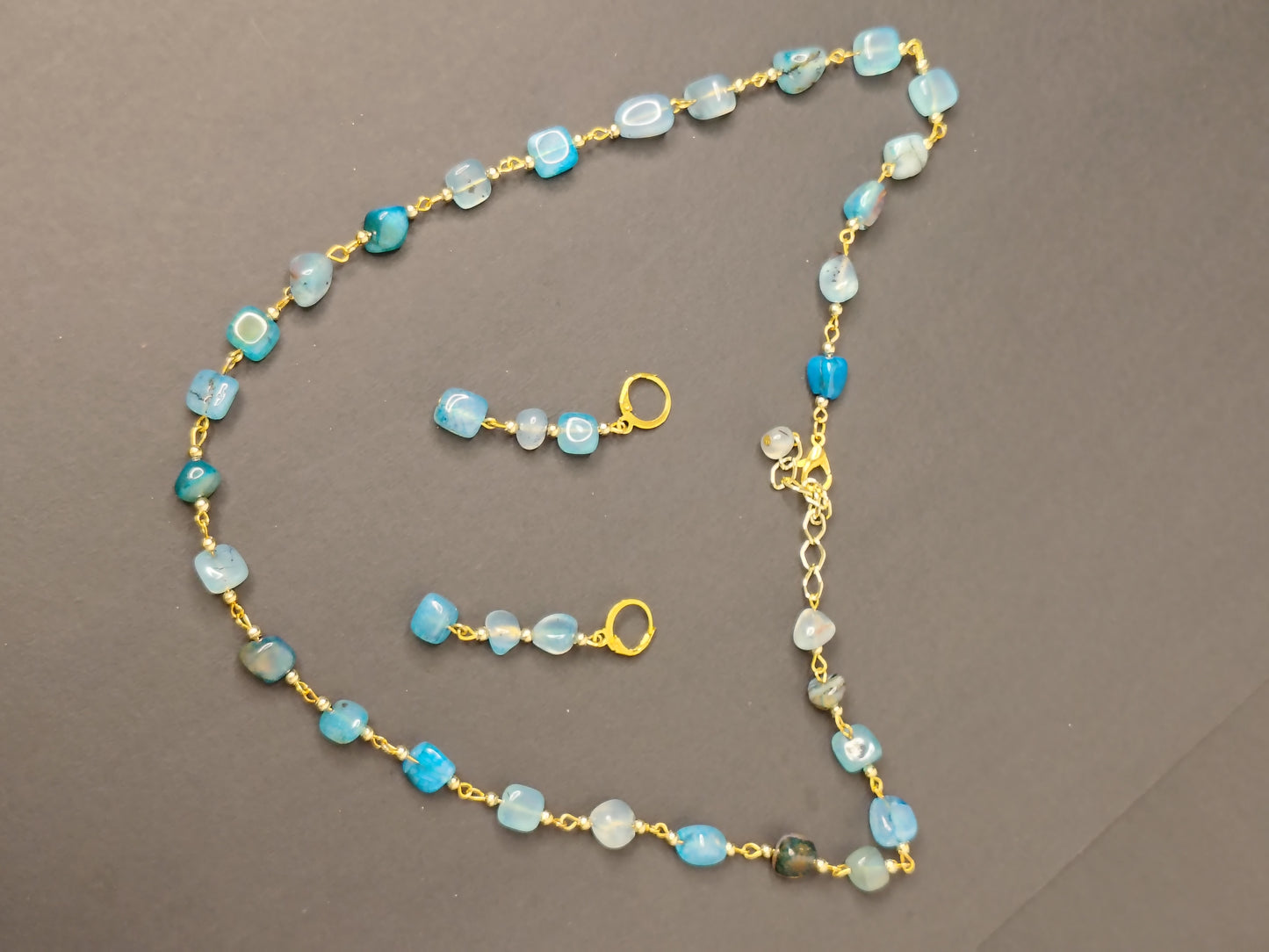 Blue & Golden stone Necklace With Matching Earrings