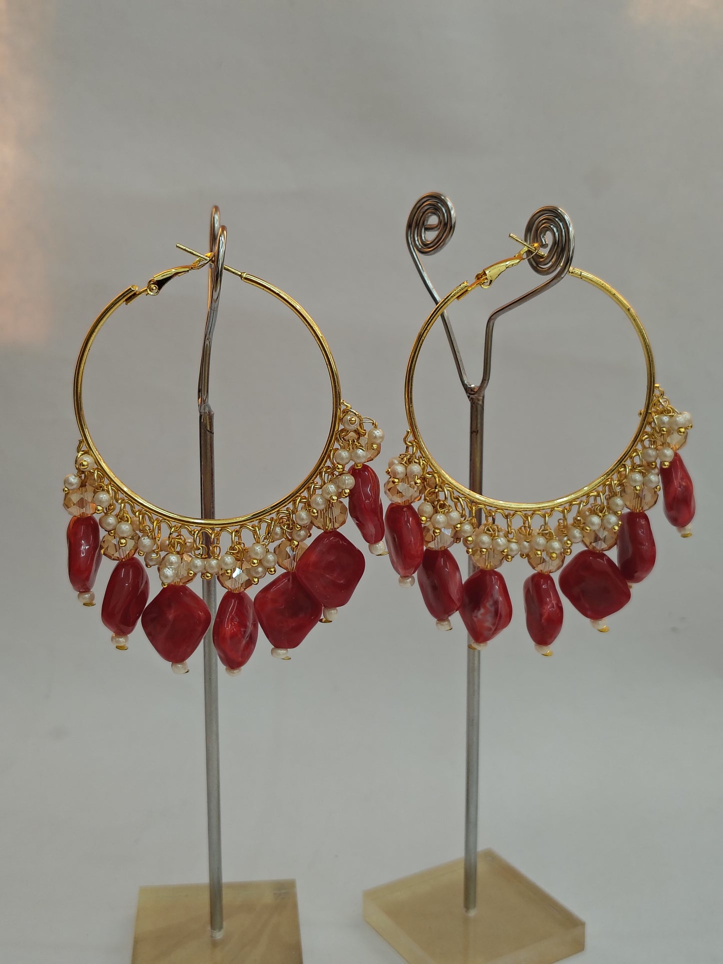Golden Metal Hoop With Red Stone