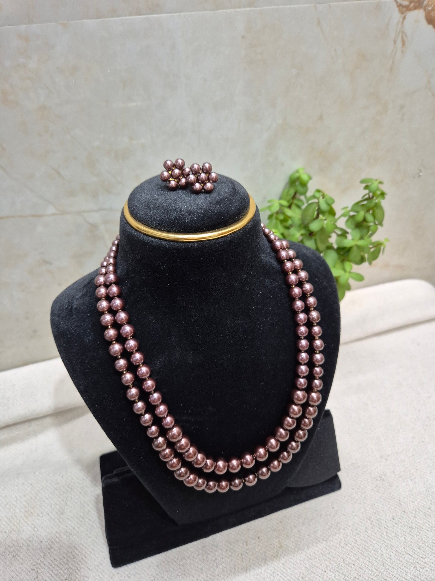 Unique vintage chocolate brown pear necklace set