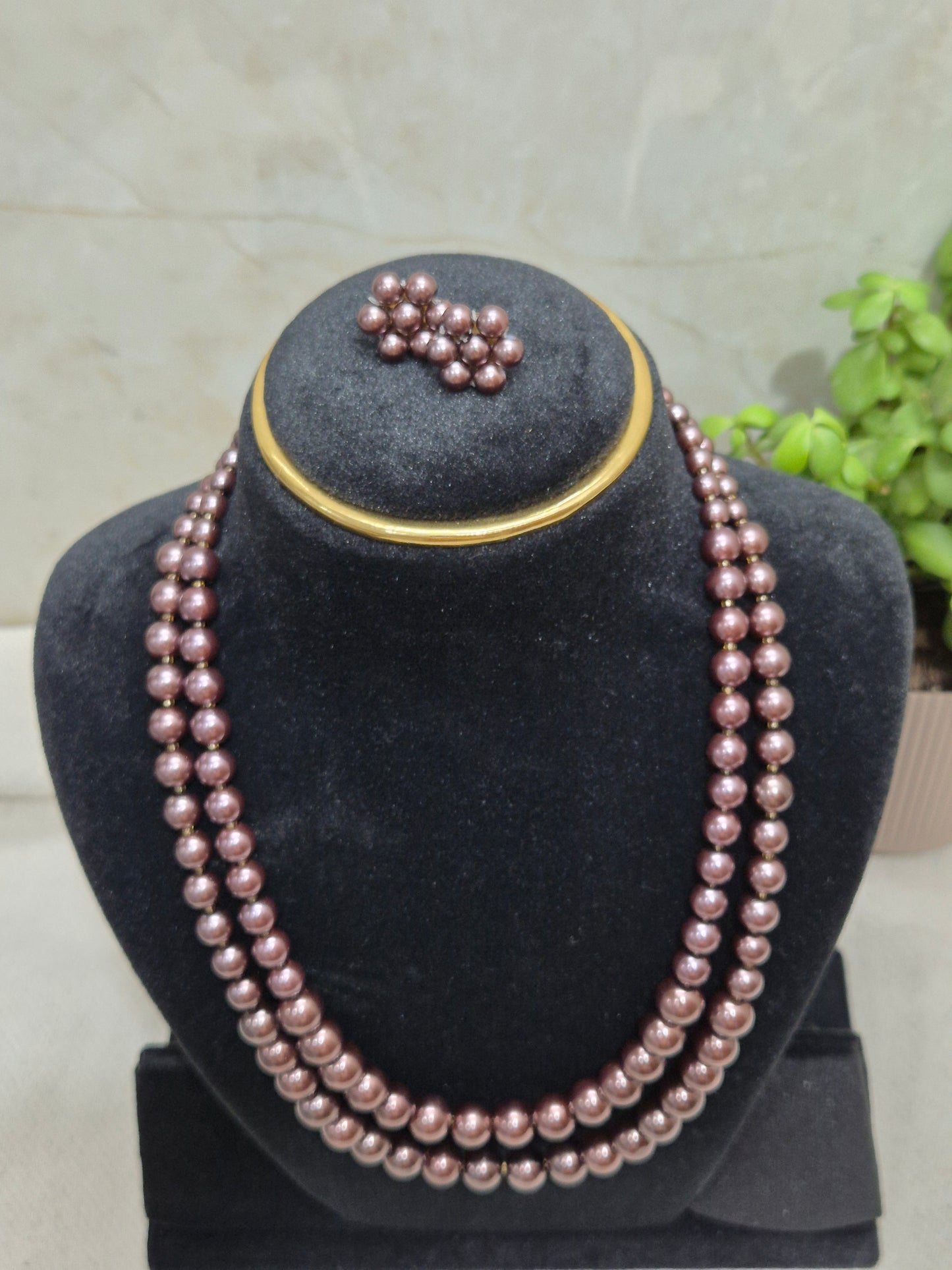 Unique vintage chocolate brown pear necklace set