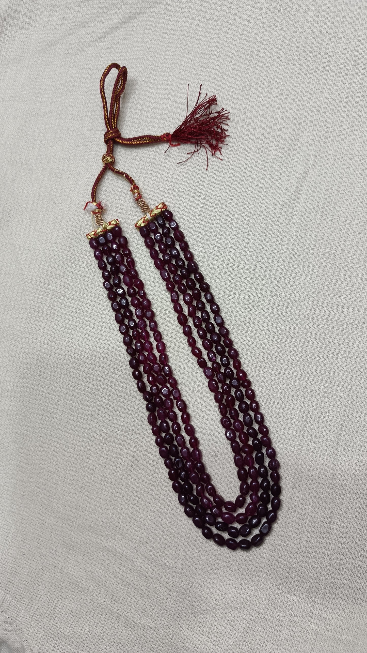 Luxurious Multi-Strand Deep Maroon Bead Necklace