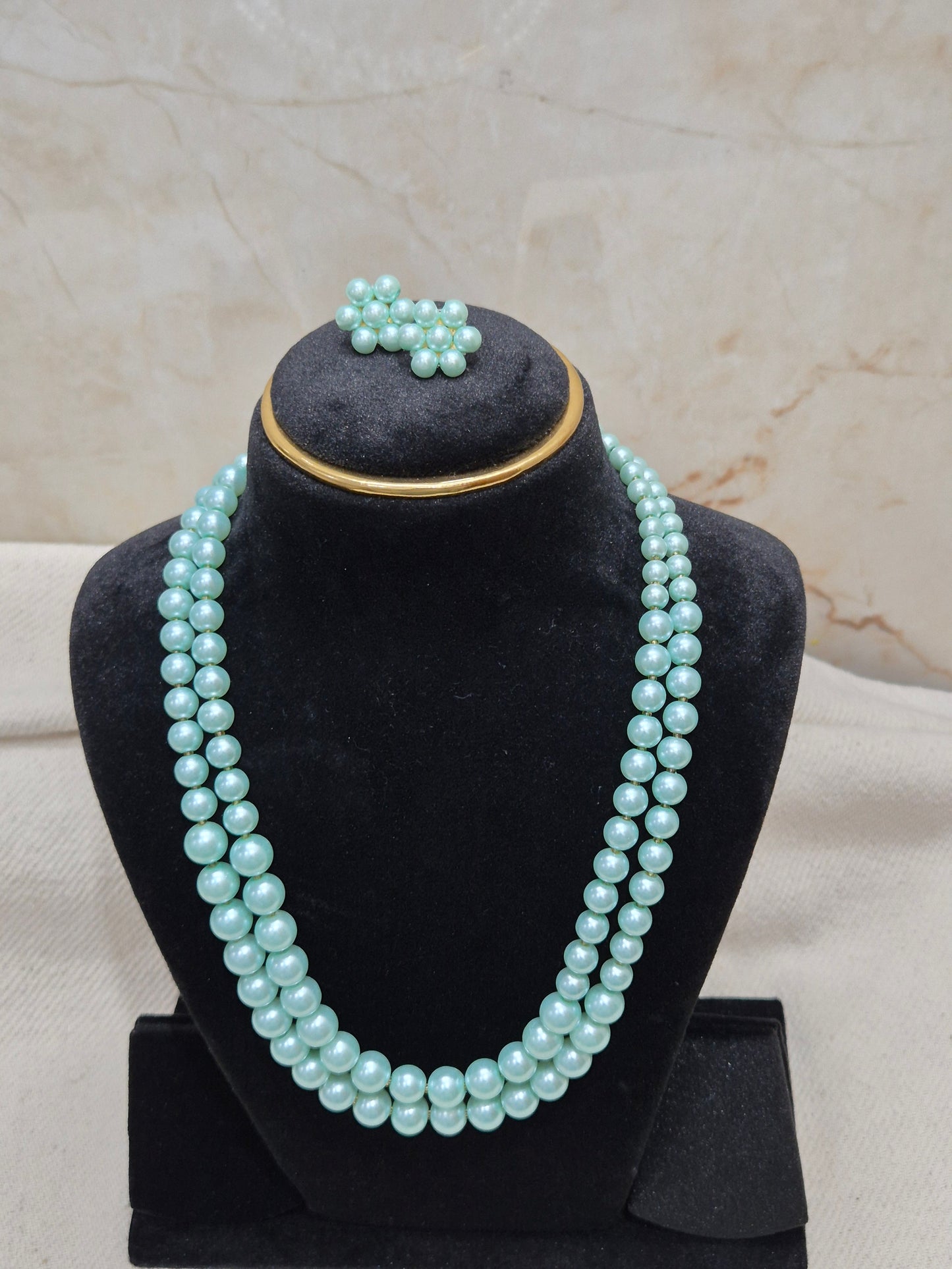 Serene Sky Blue Two-Strand Pearl Necklace & Earring Set