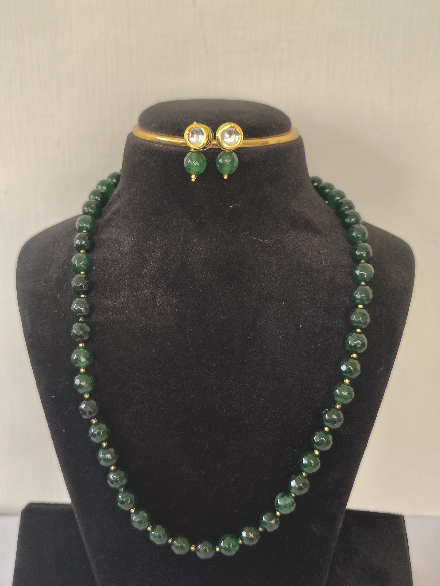 Onyx Royal Green Bigger Faceted Bead Necklace & Earring Set