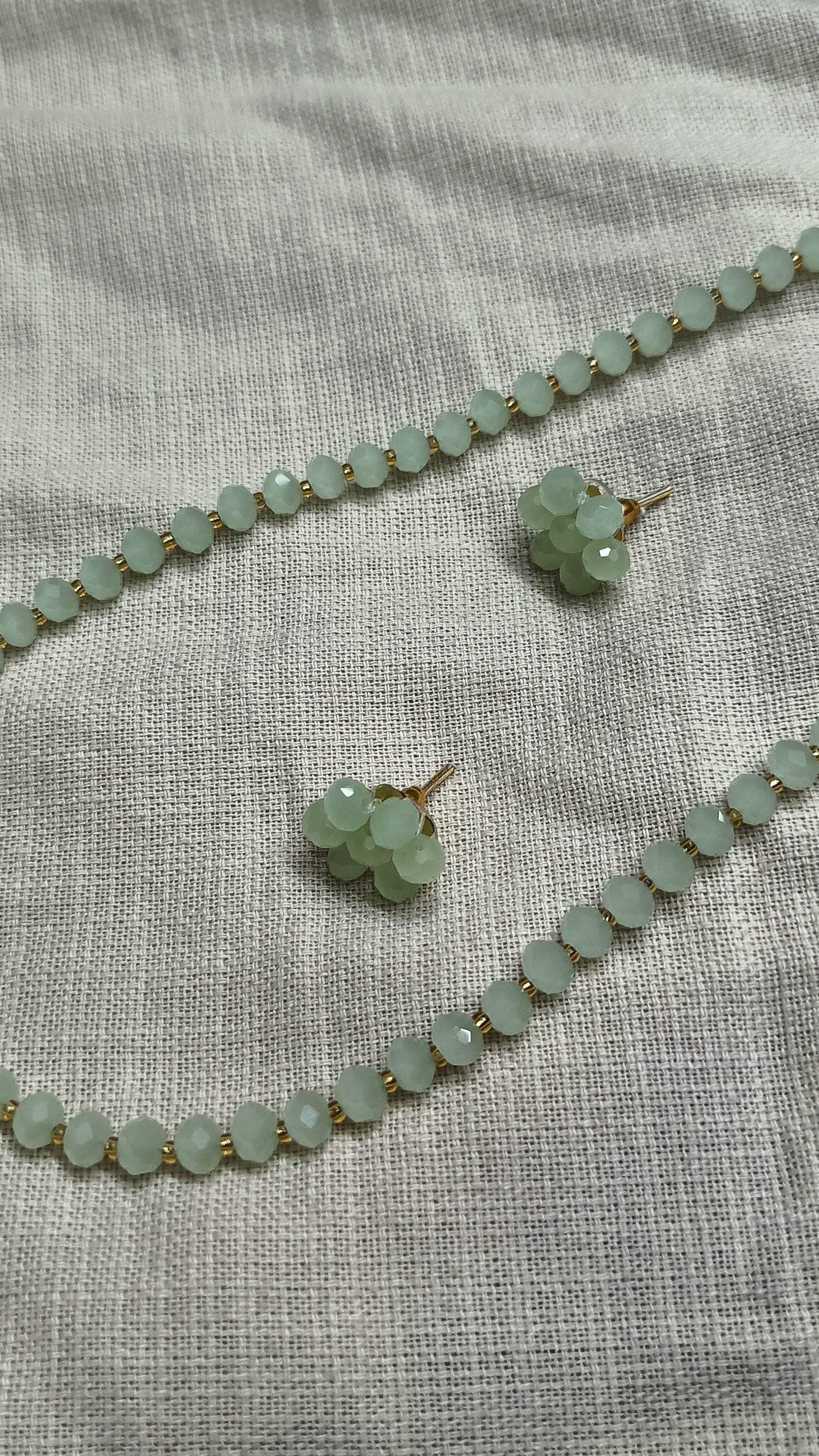 Diamond Cut Frosted Mint Green Faceted Bead Necklace & Earring Set