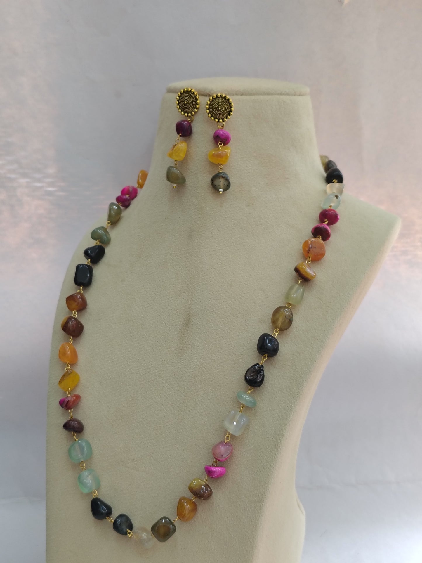 Multi colour Stone Look Necklace & Earring Set