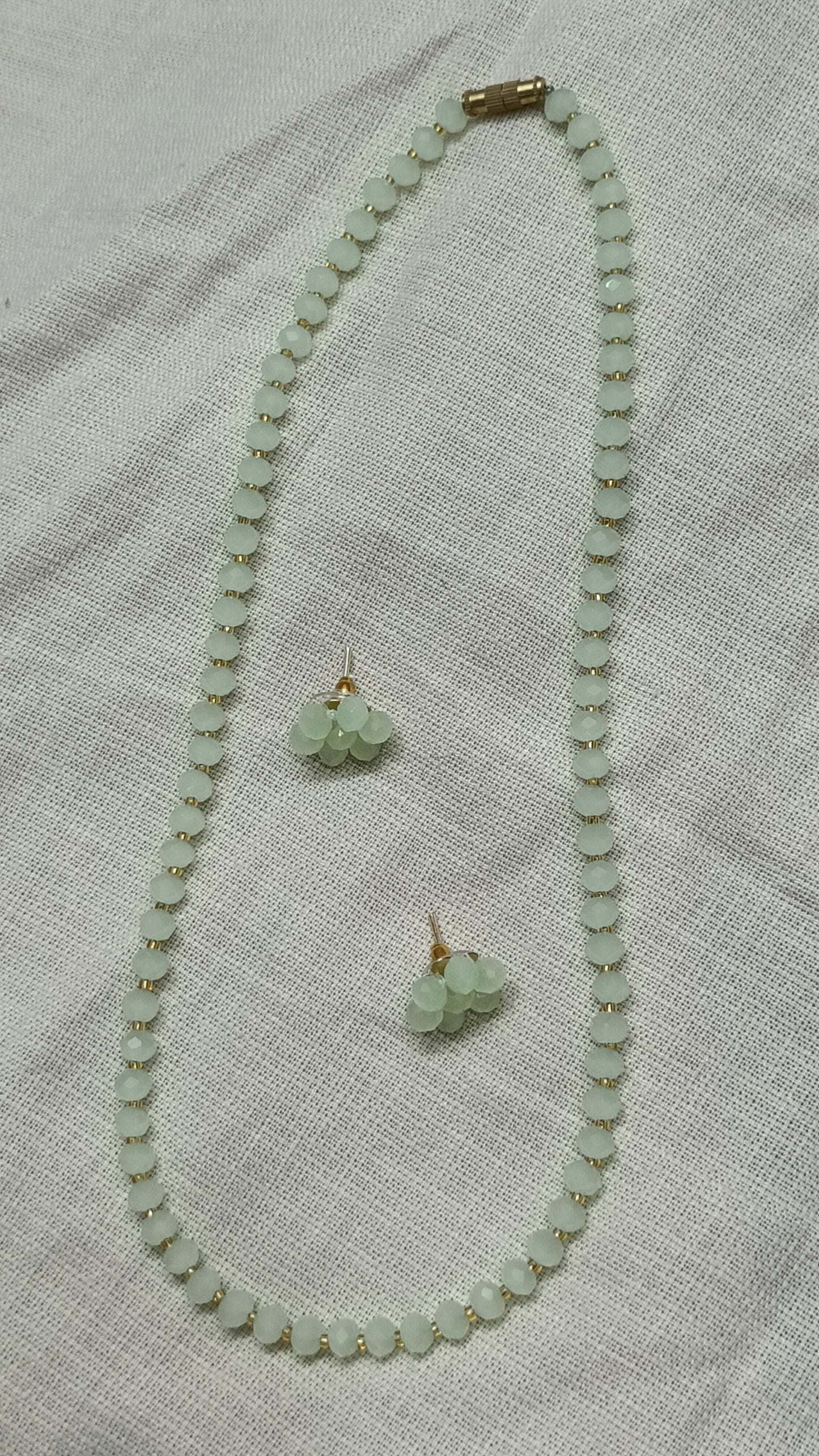 Diamond Cut Frosted Mint Green Faceted Bead Necklace & Earring Set