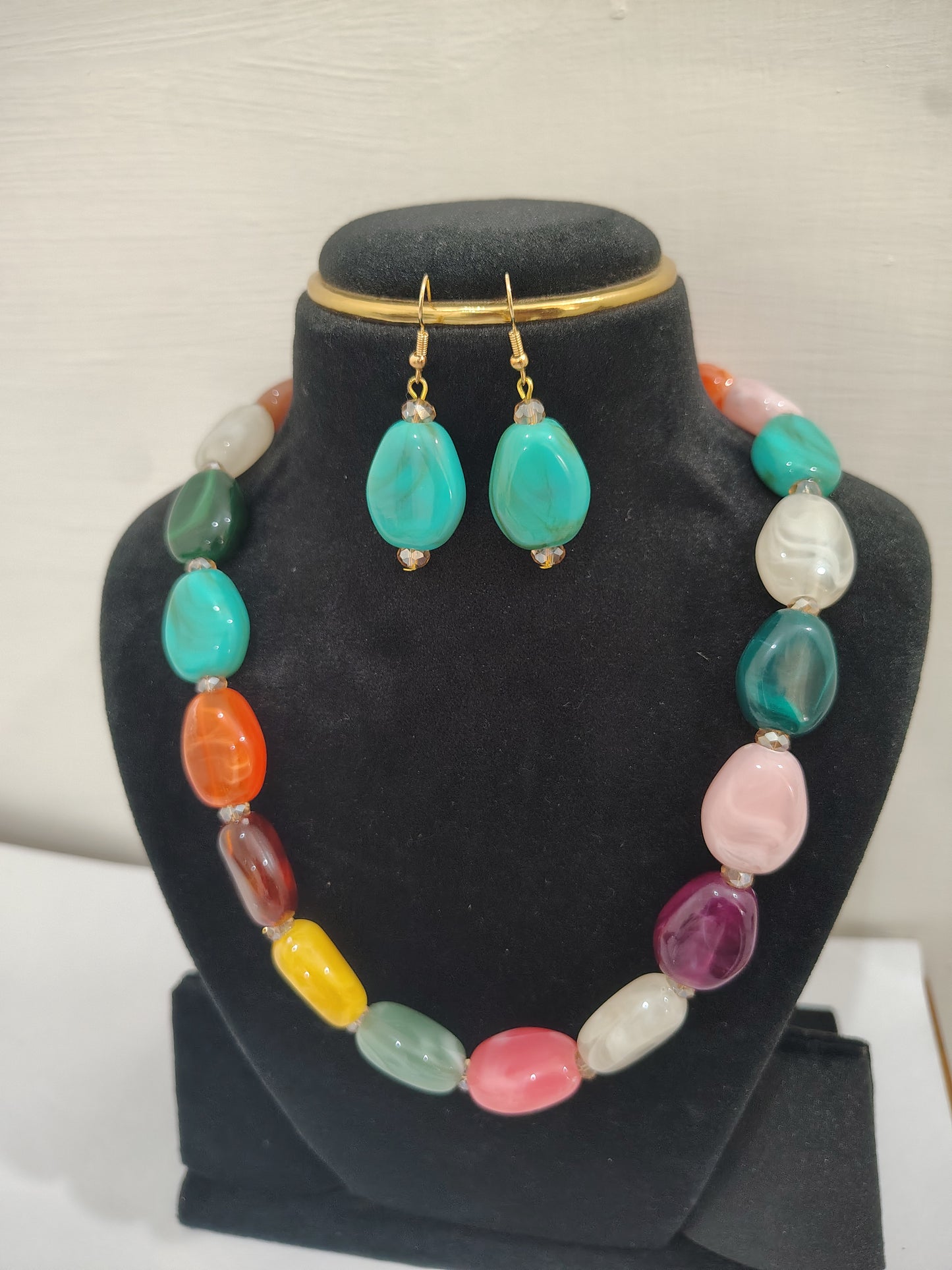 Multi colour Stone With Earrings Necklace Set