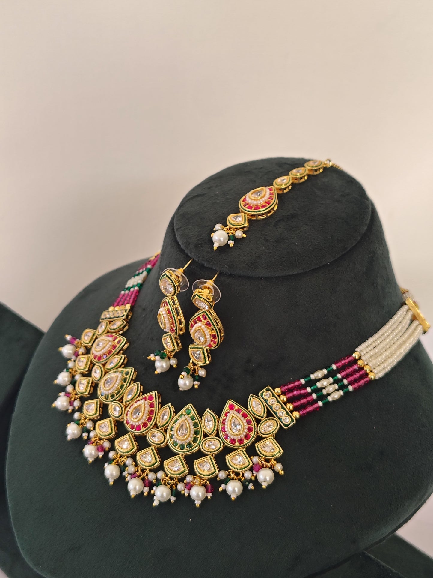 Royal Necklace Multi Colour Matching Maang Tikka and Earrings
